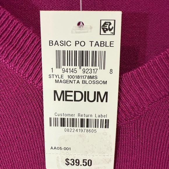 Style & Co Sweater V Neck‎ Lightweight Knit  Magenta Blossom Size Medium NWT - Picture 9 of 9